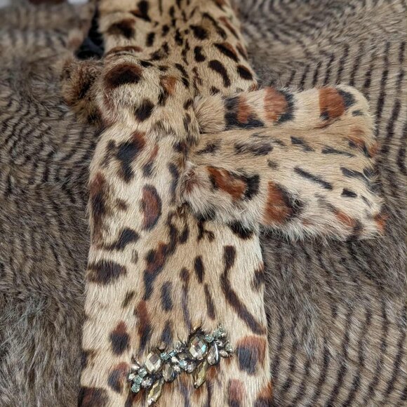 Leopard Print Real Rabbit Fur Pull Through Scarf by Adrienne Landau - Picture 1 of 5